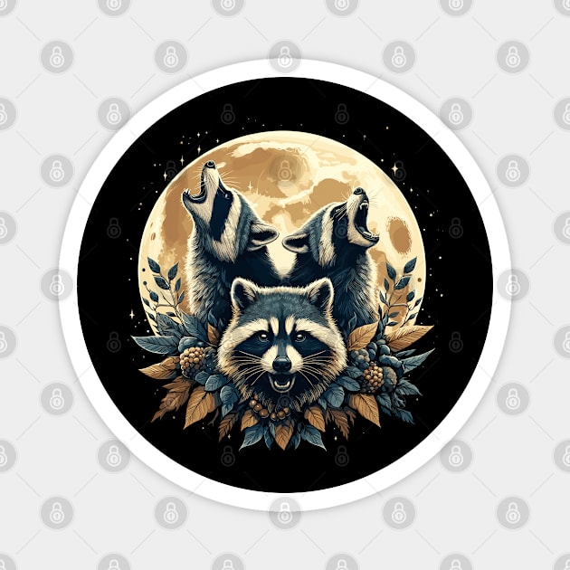 Whimsical Raccoons Moon Howl Magnet by JessArty
